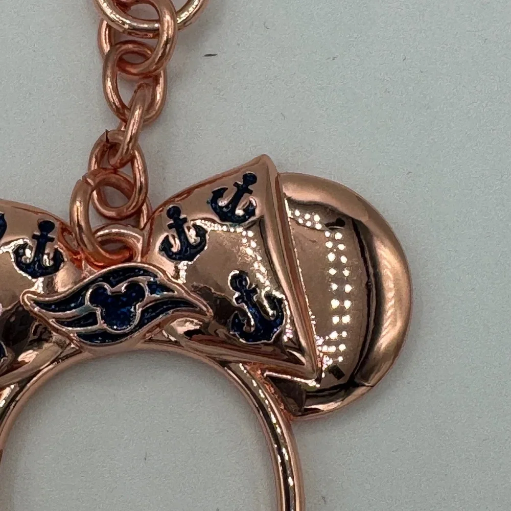 Disney parks minnie mouse rose gold ear headband keychain anchor-patterned bow